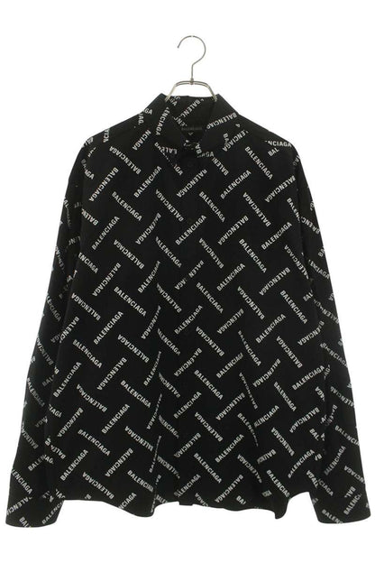BALENCIAGA All-Over Logo Cotton Long Sleeve Shirt Size XXL