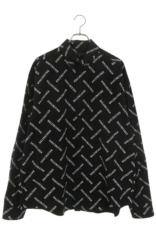 BALENCIAGA All-Over Logo Cotton Long Sleeve Shirt Size XXL