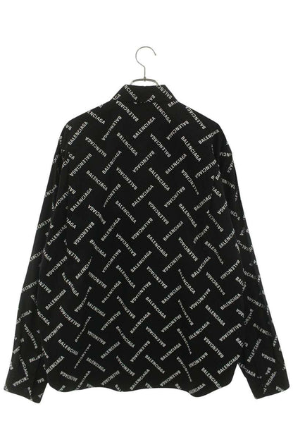 BALENCIAGA All-Over Logo Cotton Long Sleeve Shirt Size XXL