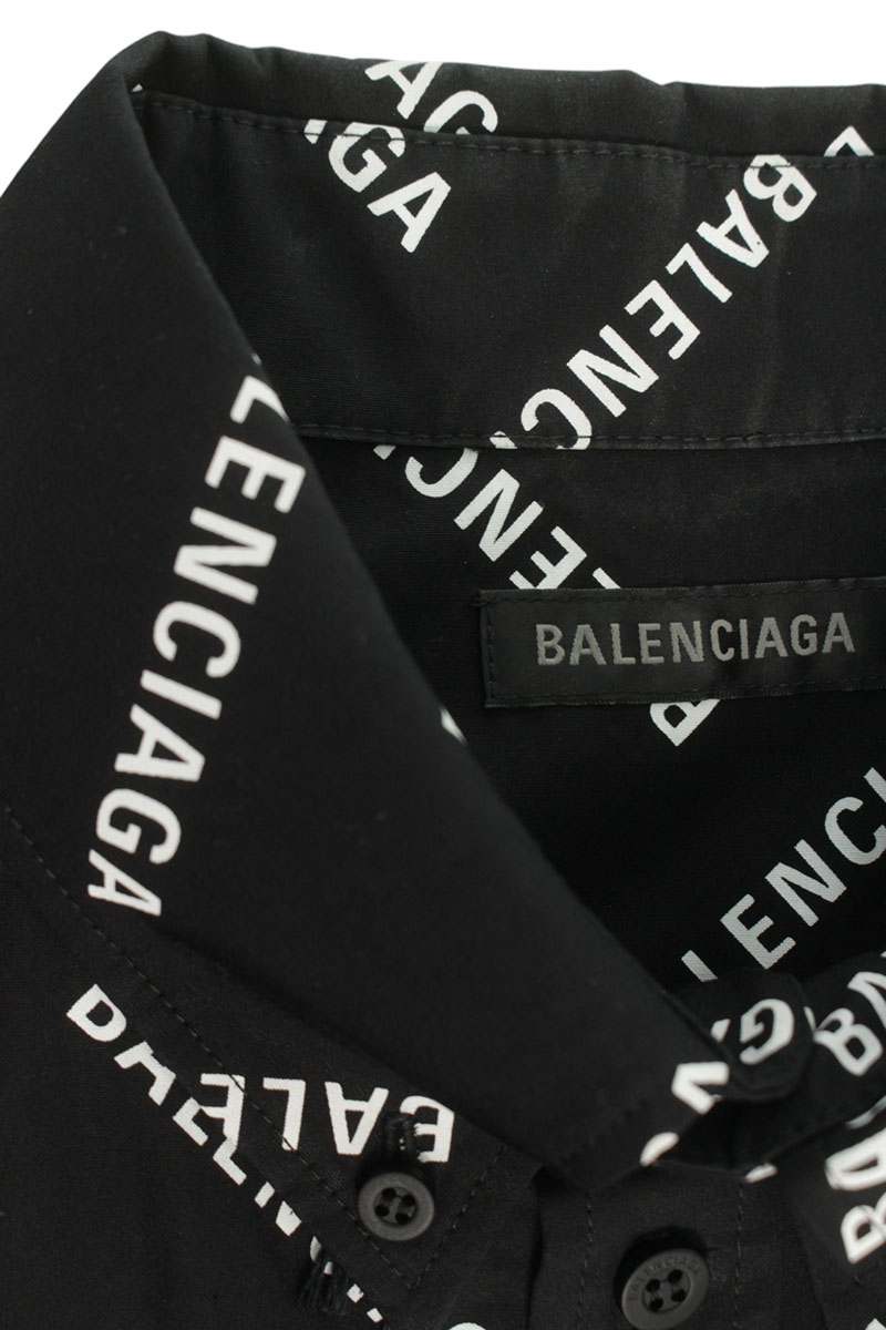 BALENCIAGA All-Over Logo Cotton Long Sleeve Shirt Size XXL