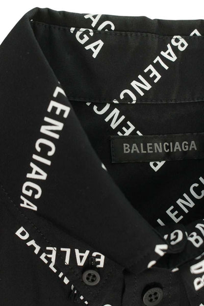 BALENCIAGA All-Over Logo Cotton Long Sleeve Shirt Size XXL