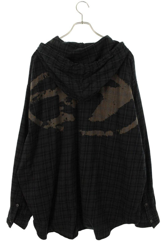 DIESEL Check Hooded Long Sleeve Shirt Dark Gray Size S