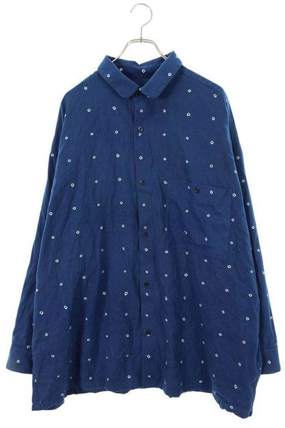 Porter Classic Cotton All-Over Print Long Sleeve Shirt Blue Size XL