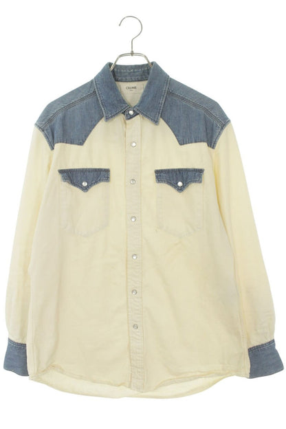 CELINE Oversized Denim Panel Western Long Sleeve Shirt Size XS