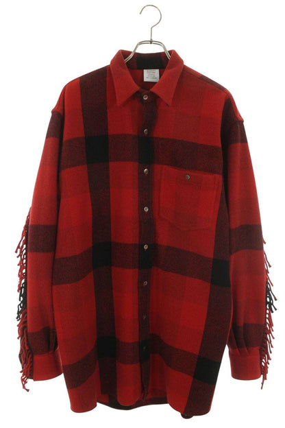 VETEMENTS Fringed Wool Plaid Shirt Red Size S
