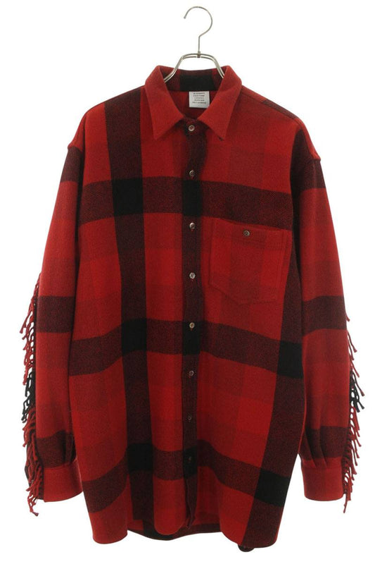 VETEMENTS Fringed Wool Plaid Shirt Red Size S