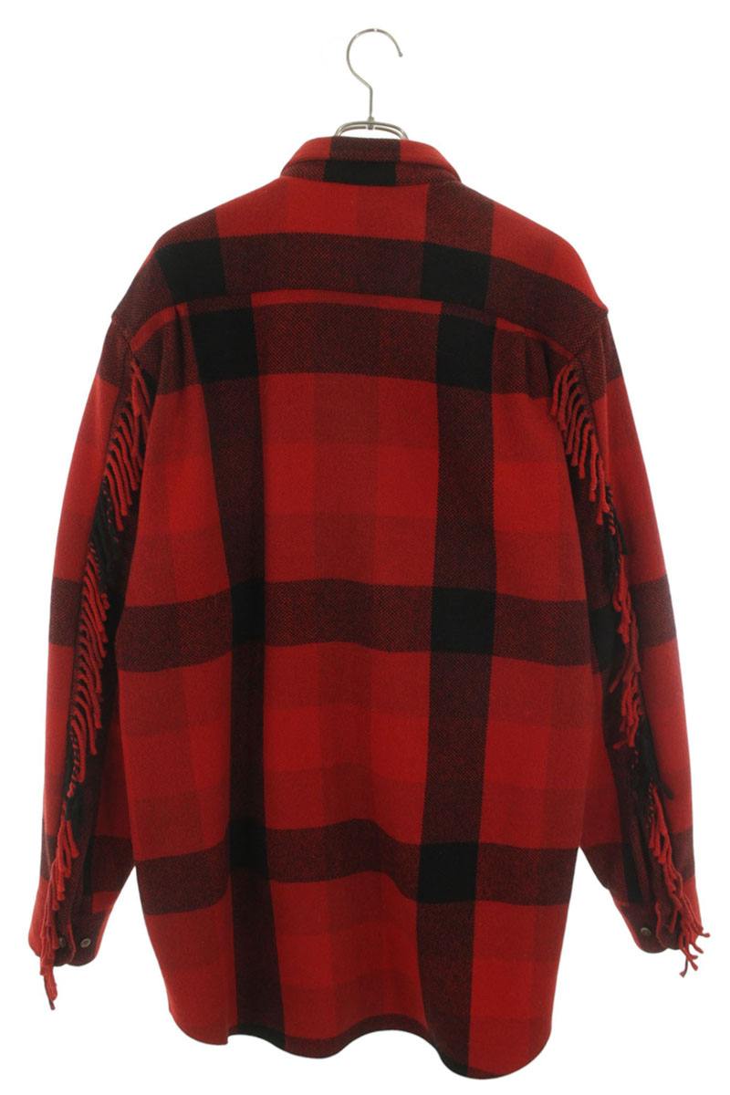 VETEMENTS Fringed Wool Plaid Shirt Red Size S