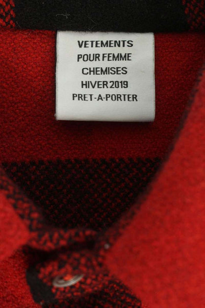 VETEMENTS Fringed Wool Plaid Shirt Red Size S