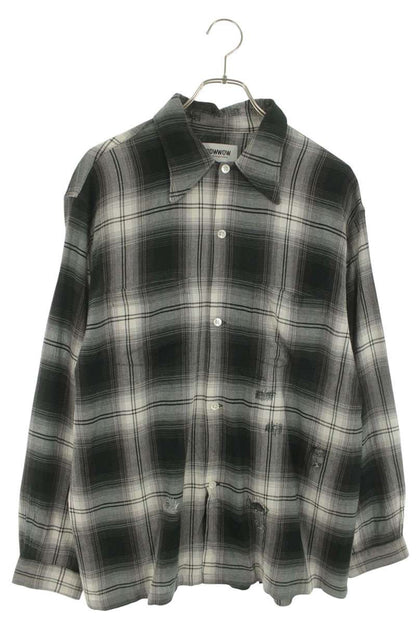 BOWWOW Check Rayon Long Sleeve Shirt Black/Gray Size M
