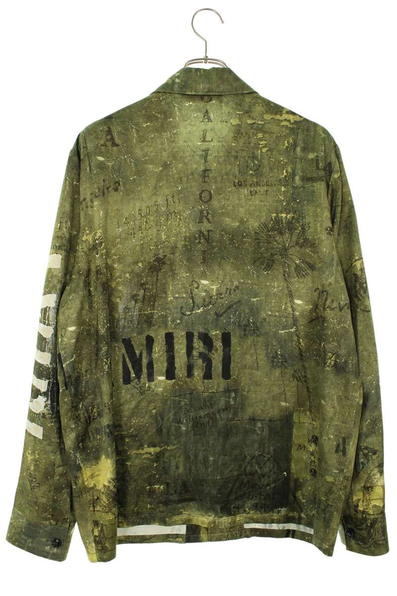 AMIRI Army Stencil Rayon Long Sleeve Shirt Olive Size L