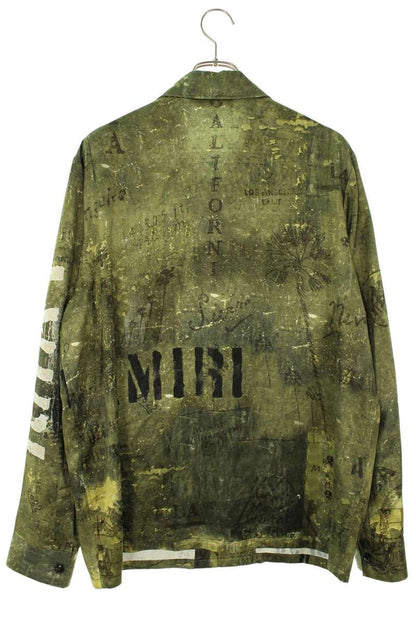 AMIRI Army Stencil Rayon Long Sleeve Shirt Olive Size L