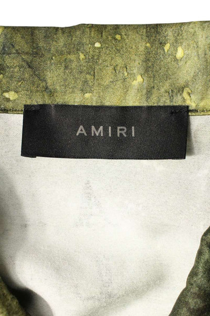 AMIRI Army Stencil Rayon Long Sleeve Shirt Olive Size L