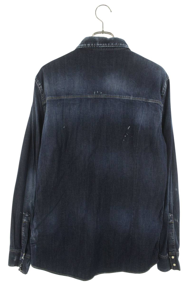 DSQUARED Logo Print Denim Long Sleeve Shirt Blue Size XL