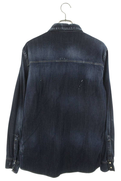 DSQUARED Logo Print Denim Long Sleeve Shirt Blue Size XL