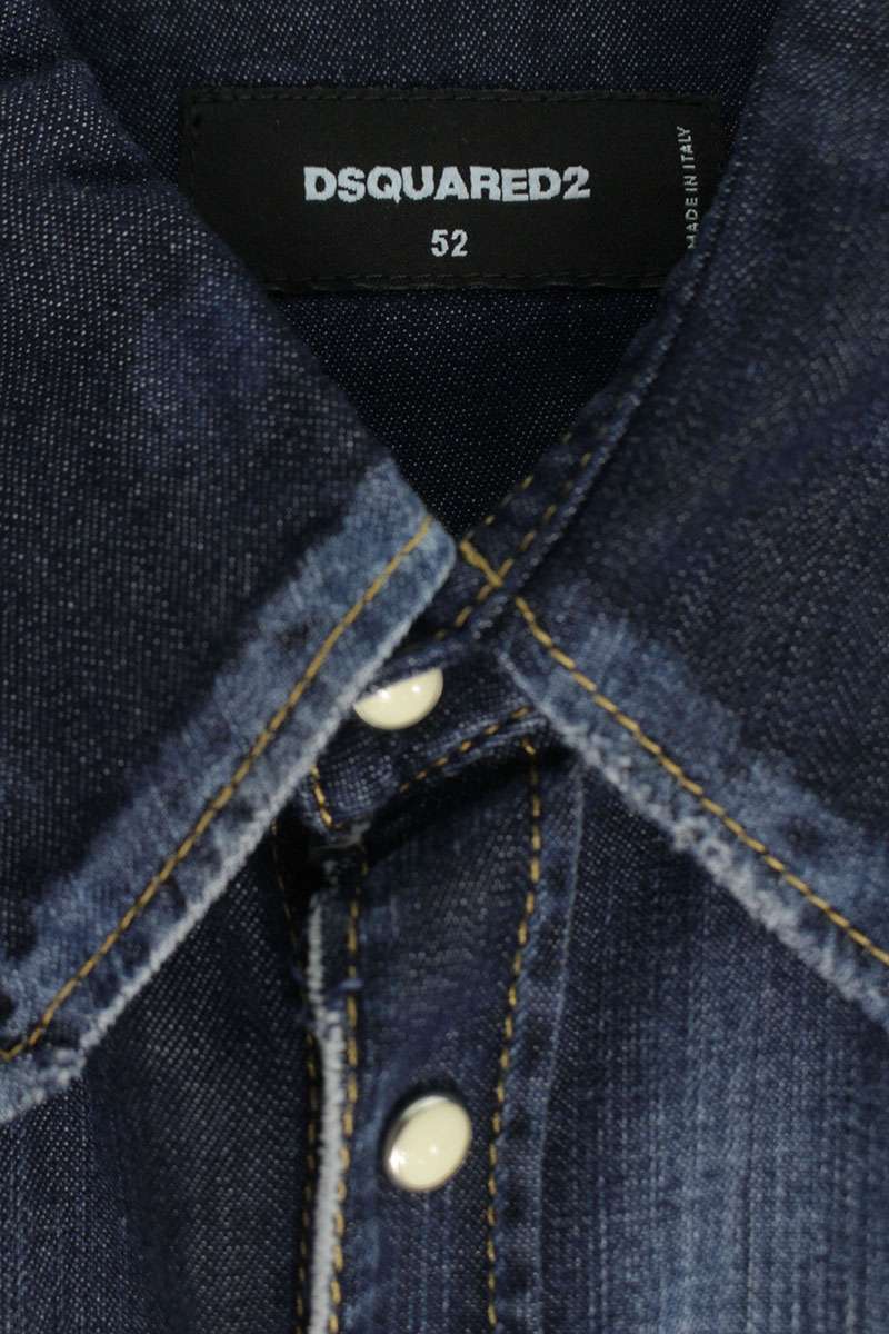 DSQUARED Logo Print Denim Long Sleeve Shirt Blue Size XL