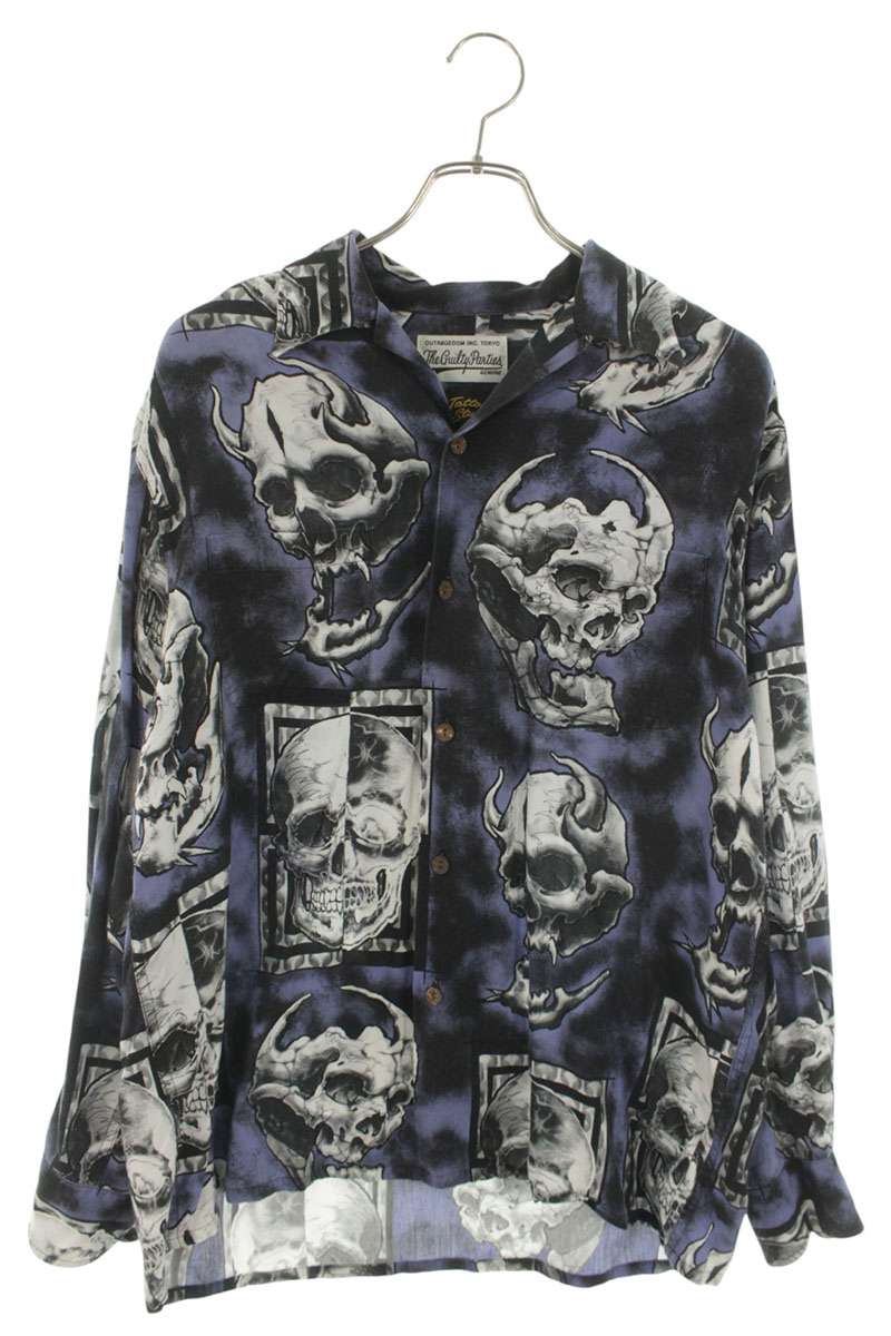 WACKO MARIA Hawaiian Skull Lyocell Long Sleeve Shirt Blue Size M