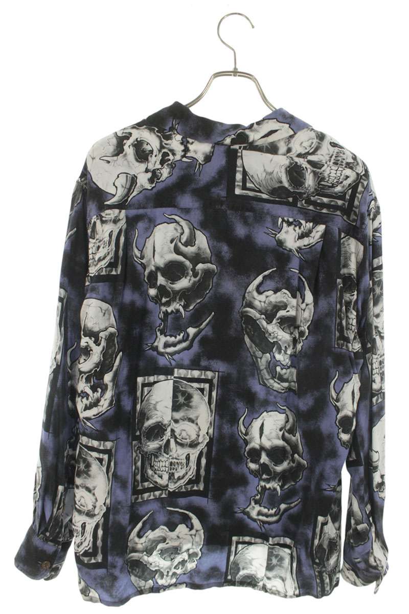 WACKO MARIA Hawaiian Skull Lyocell Long Sleeve Shirt Blue Size M