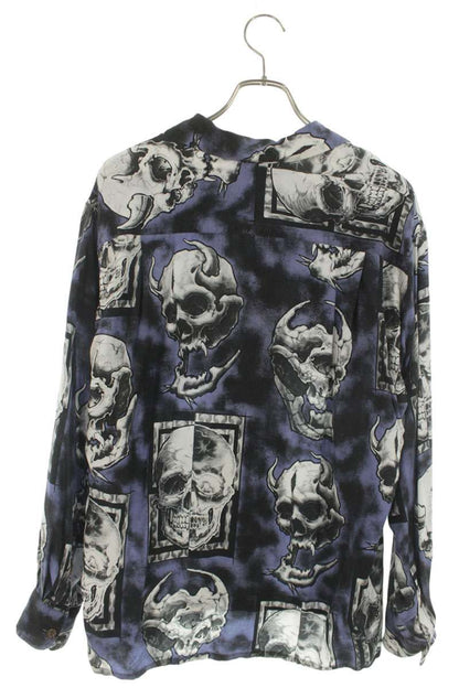 WACKO MARIA Hawaiian Skull Lyocell Long Sleeve Shirt Blue Size M
