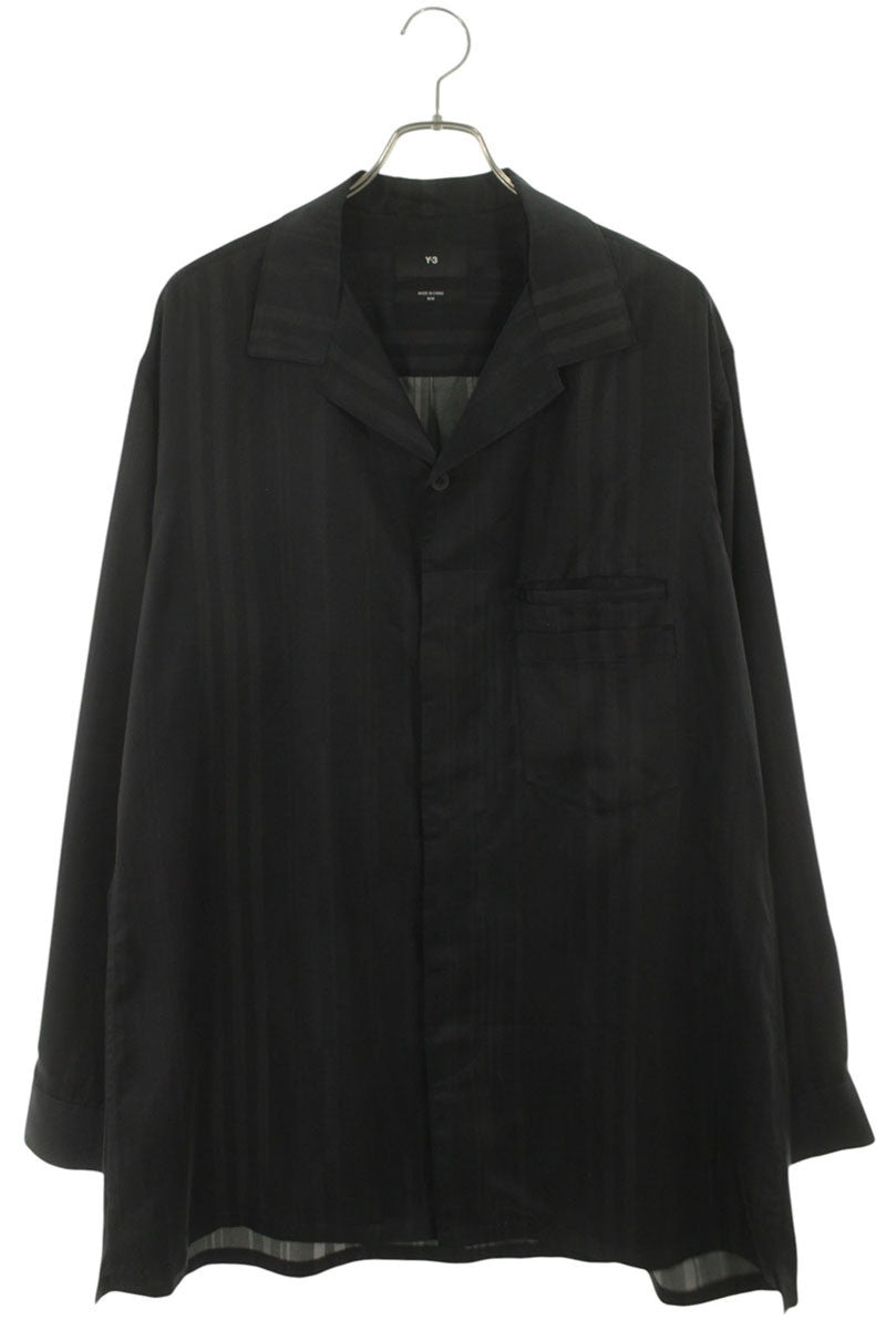 Y-3 3-Stripe Drape Cupro Long Sleeve Shirt Black Size M