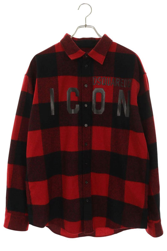 DSQUARED 21AW Icon Check Wool Blend Long Sleeve Shirt Size S
