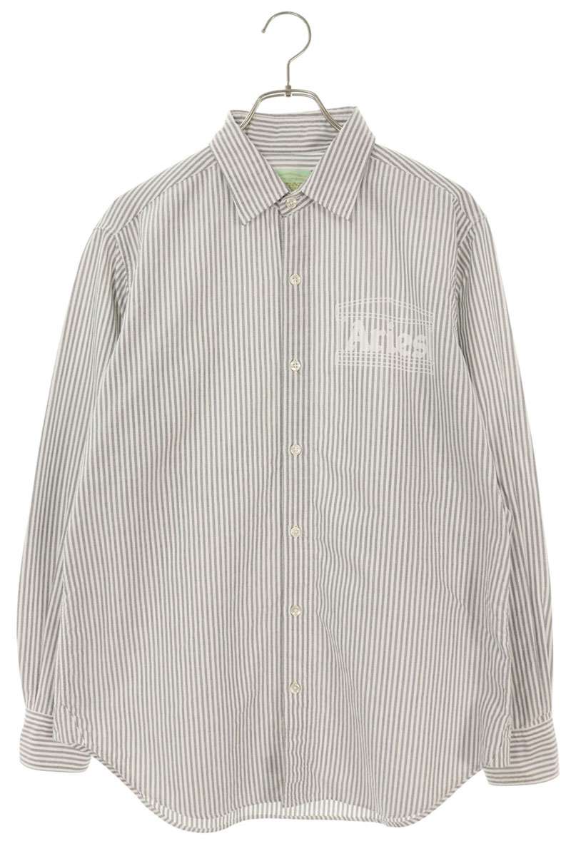 ARIES Logo Print Stripe Cotton Long Sleeve Shirt Size M