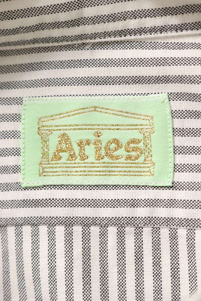 ARIES Logo Print Stripe Cotton Long Sleeve Shirt Size M
