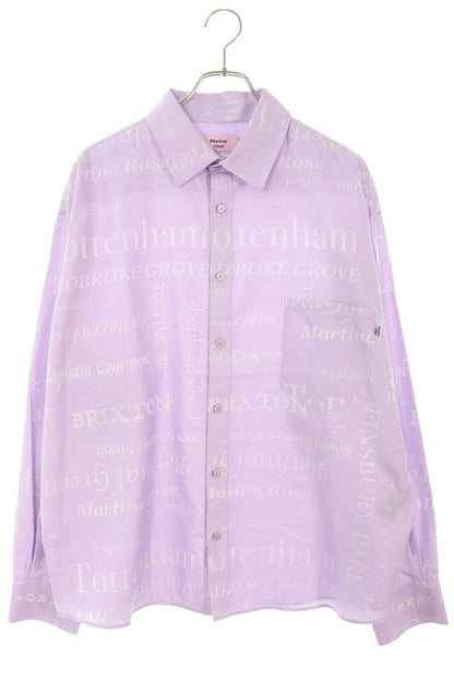 MARTIN ROSE All-Over Text Print Cotton Long Sleeve Shirt Size S