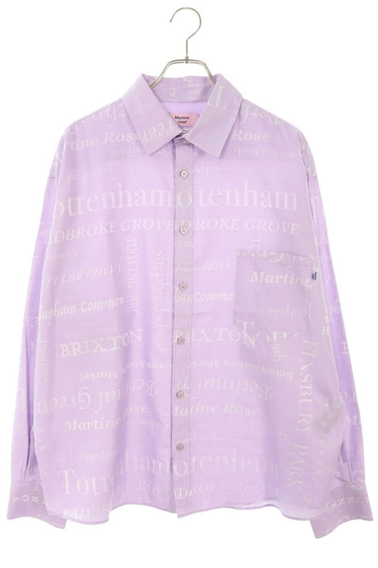 MARTIN ROSE All-Over Text Print Cotton Long Sleeve Shirt Size S