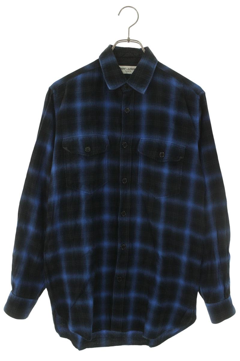 SAINT LAURENT PARIS Ombre Check Long Sleeve Shirt Multi Size S
