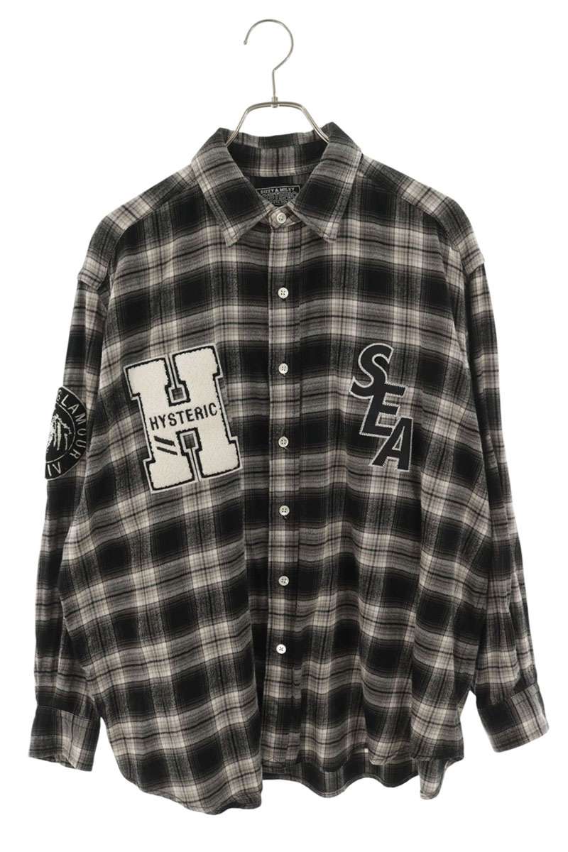 WIND AND SEA Check Patch Oversized Cotton Long Sleeve Shirt Size M