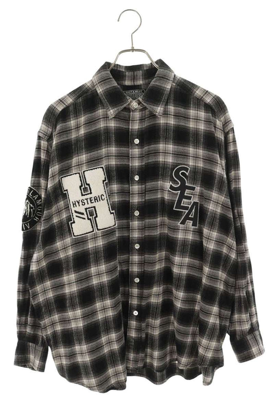 WIND AND SEA Check Patch Oversized Cotton Long Sleeve Shirt Size M