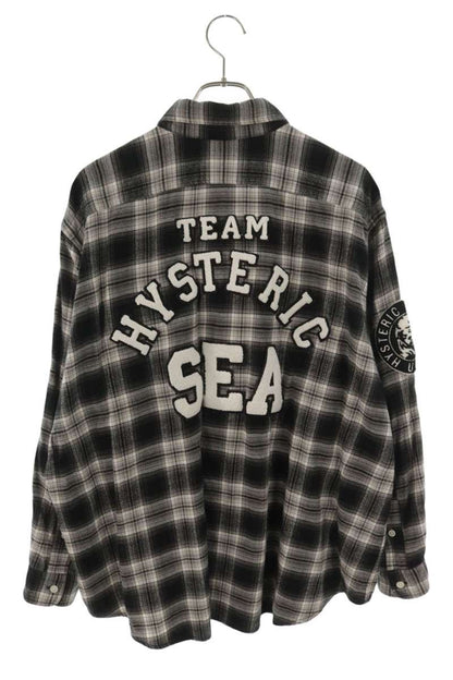 WIND AND SEA Check Patch Oversized Cotton Long Sleeve Shirt Size M