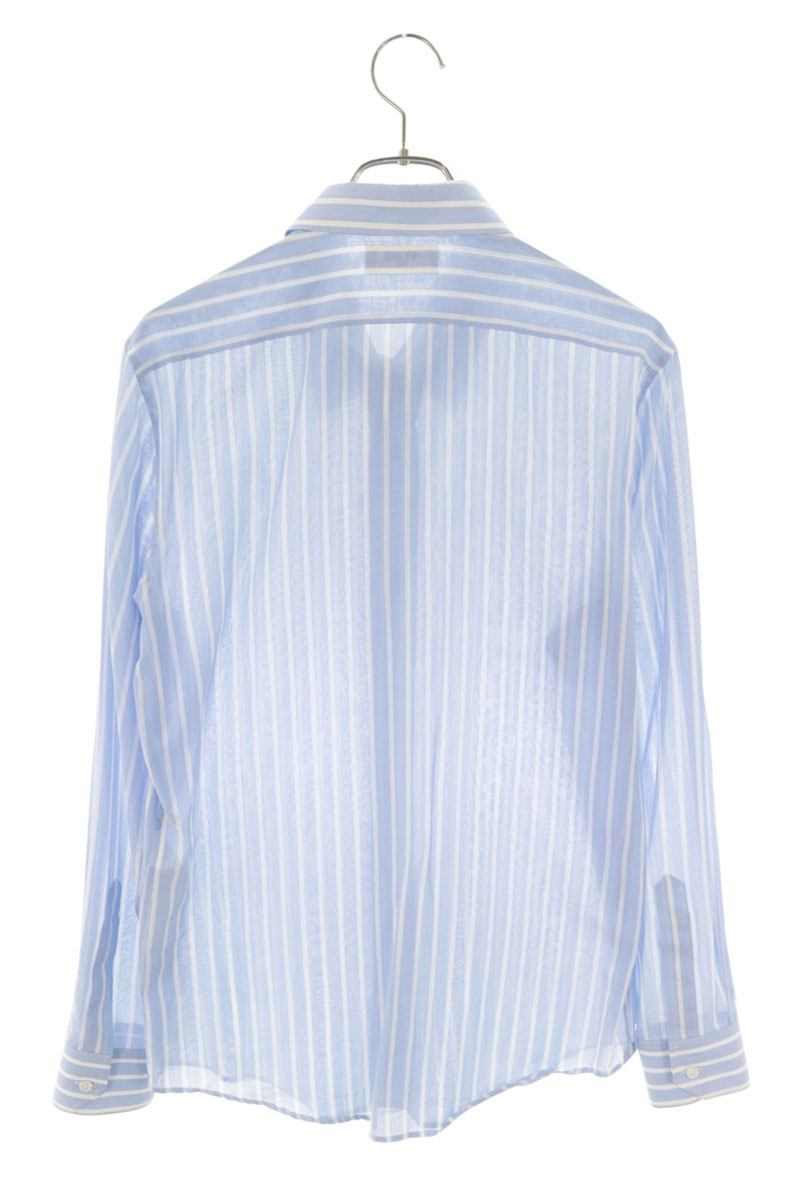 CELINE Blue Stripe Sheer Cotton Long Sleeve Shirt Size XXL