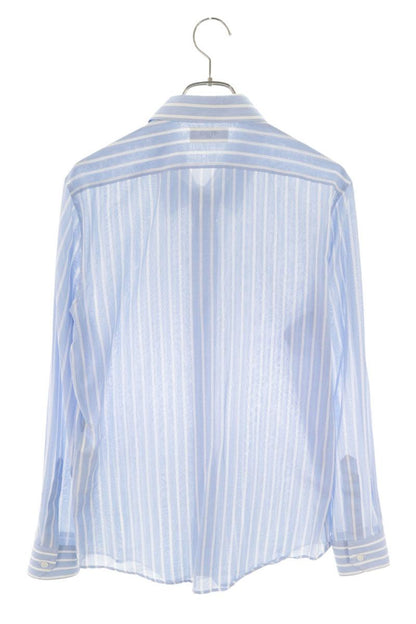 CELINE Blue Stripe Sheer Cotton Long Sleeve Shirt Size XXL