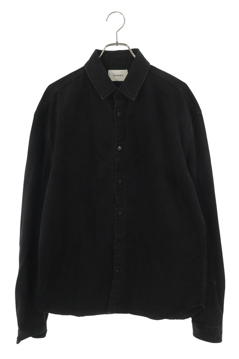 SAINT LAURENT PARIS Logo Embroidered Denim Shirt Size M