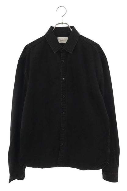 SAINT LAURENT PARIS Logo Embroidered Denim Shirt Size M