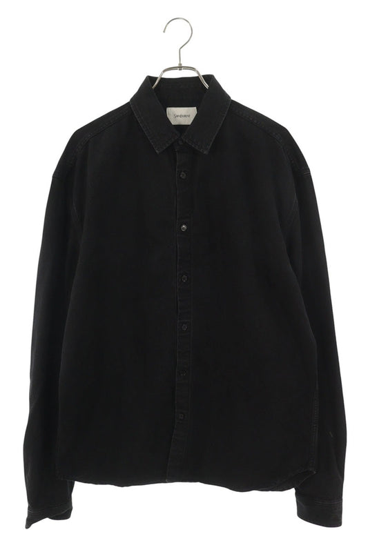 SAINT LAURENT PARIS Logo Embroidered Denim Shirt Size M