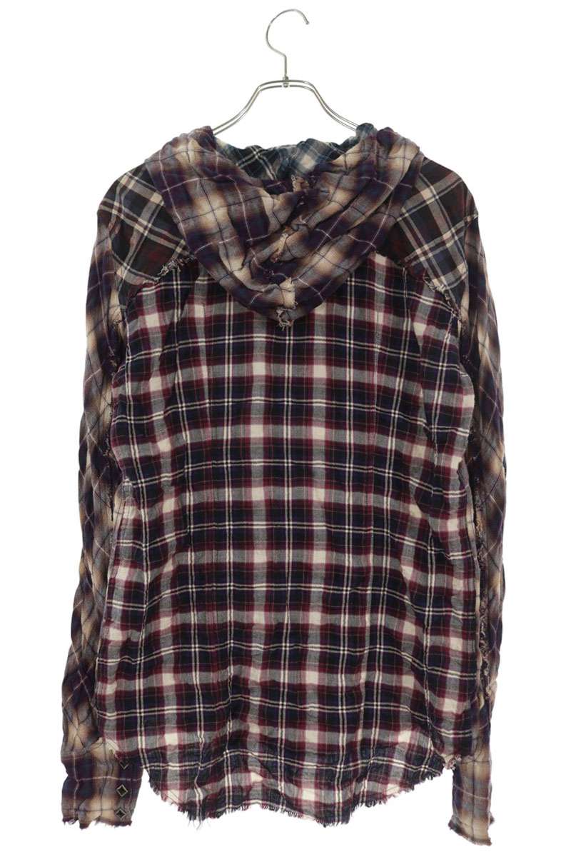 L.G.B. Cut-Off Hooded Check Long Sleeve Shirt Purple Size S