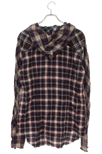 L.G.B. Cut-Off Hooded Check Long Sleeve Shirt Purple Size S