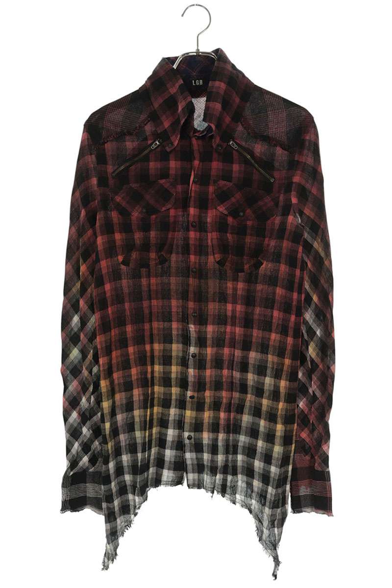L.G.B. Cut-Off Gradient Check Linen Blend Long Sleeve Shirt Size S