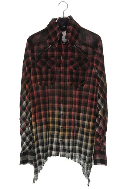 L.G.B. Cut-Off Gradient Check Linen Blend Long Sleeve Shirt Size S