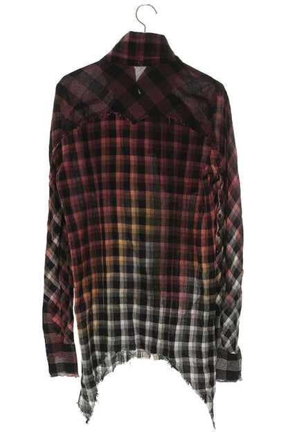 L.G.B. Cut-Off Gradient Check Linen Blend Long Sleeve Shirt Size S
