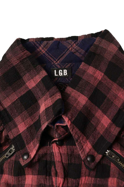 L.G.B. Cut-Off Gradient Check Linen Blend Long Sleeve Shirt Size S