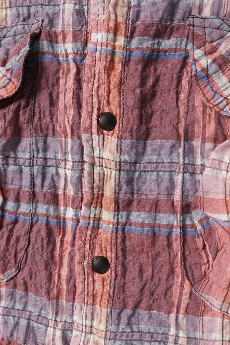 L.G.B. Cut-Off Wrinkled Hooded Check Long Sleeve Shirt Size S
