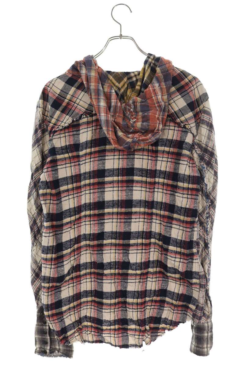 L.G.B. Cut-Off Hooded Flannel Check Long Sleeve Shirt Size S