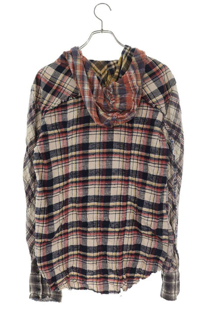 L.G.B. Cut-Off Hooded Flannel Check Long Sleeve Shirt Size S