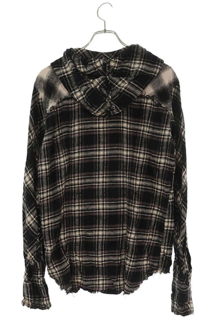 L.G.B. Black Cut-Off Hooded Flannel Check Long Sleeve Shirt Size S