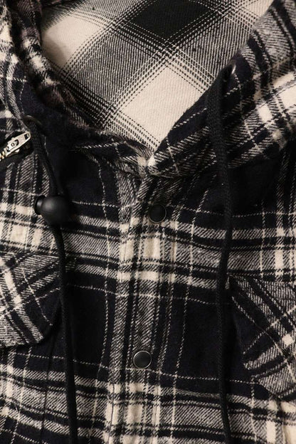 L.G.B. Black Cut-Off Hooded Flannel Check Long Sleeve Shirt Size S