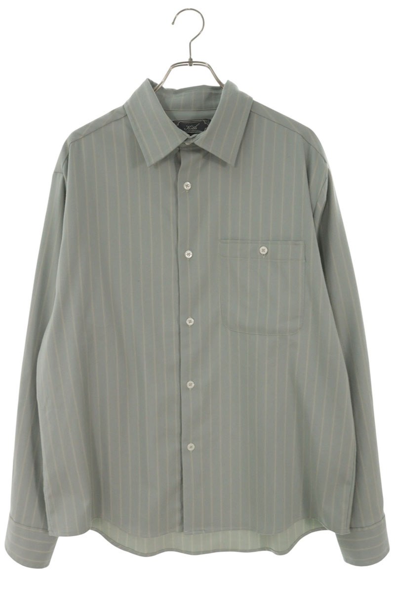 KITH Wool Blend Stripe Long Sleeve Shirt Light Green Size L