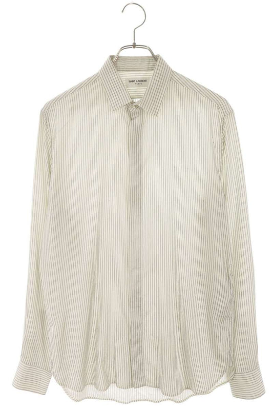SAINT LAURENT PARIS Pinstripe Silk Long Sleeve Shirt Multi Size XL
